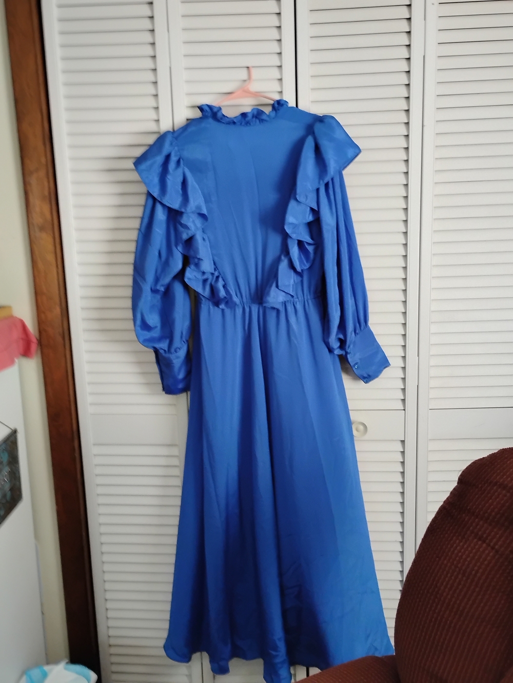 Royal Blue Ruffle-Shoulder Long Sleeve Maxi Dress